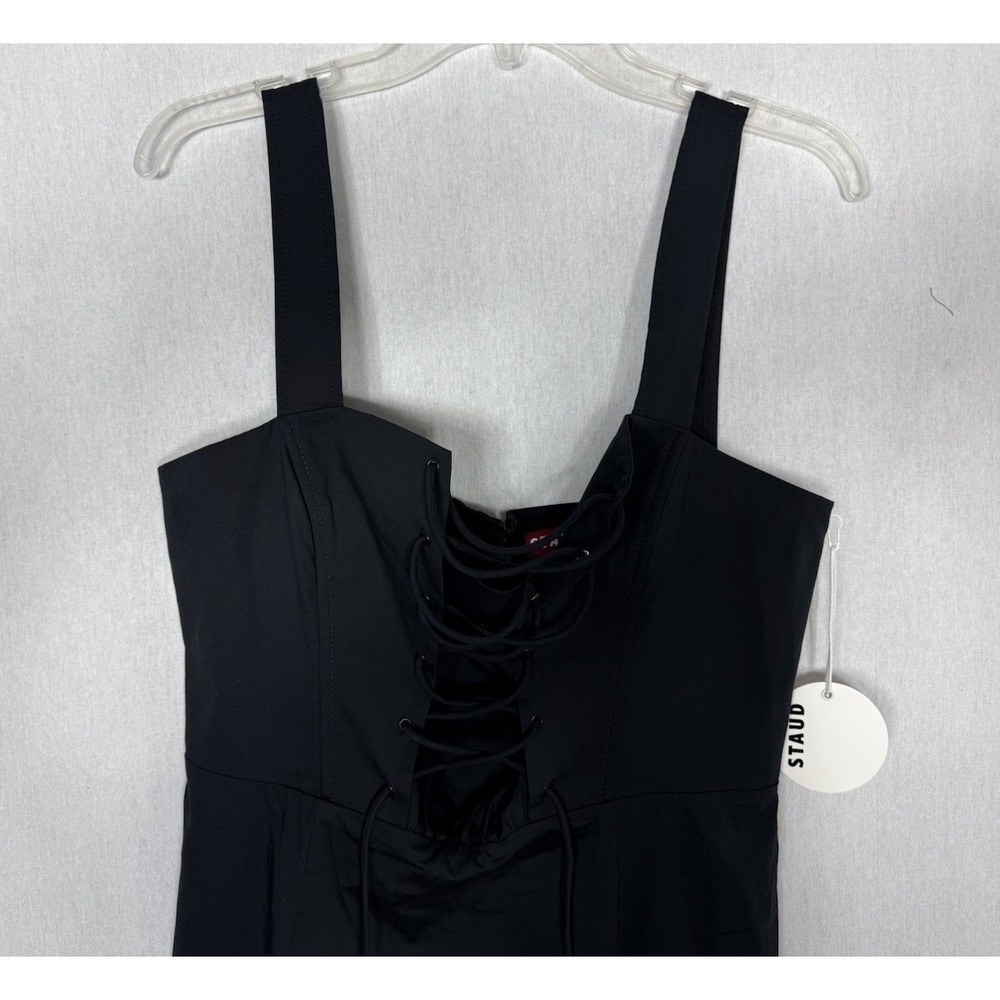 STAUD Sutton Lace Up Black‎ Midi Dress Size 10 New - Picture 4 of 14
